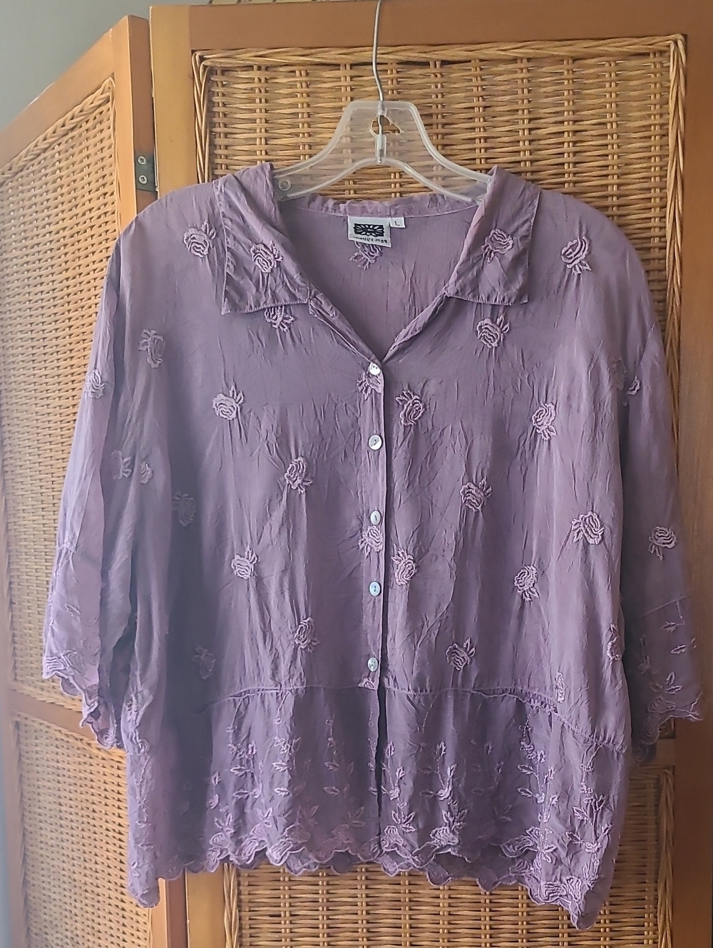 Johnny Was Collection Lavender Rose Embroidered Peplum Blouse Size Large - Picture 12 of 12